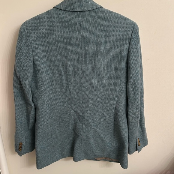 Ann Taylor Sz 4 Houndstooth Blue Wool Jacket Blazer - Picture 3 of 6